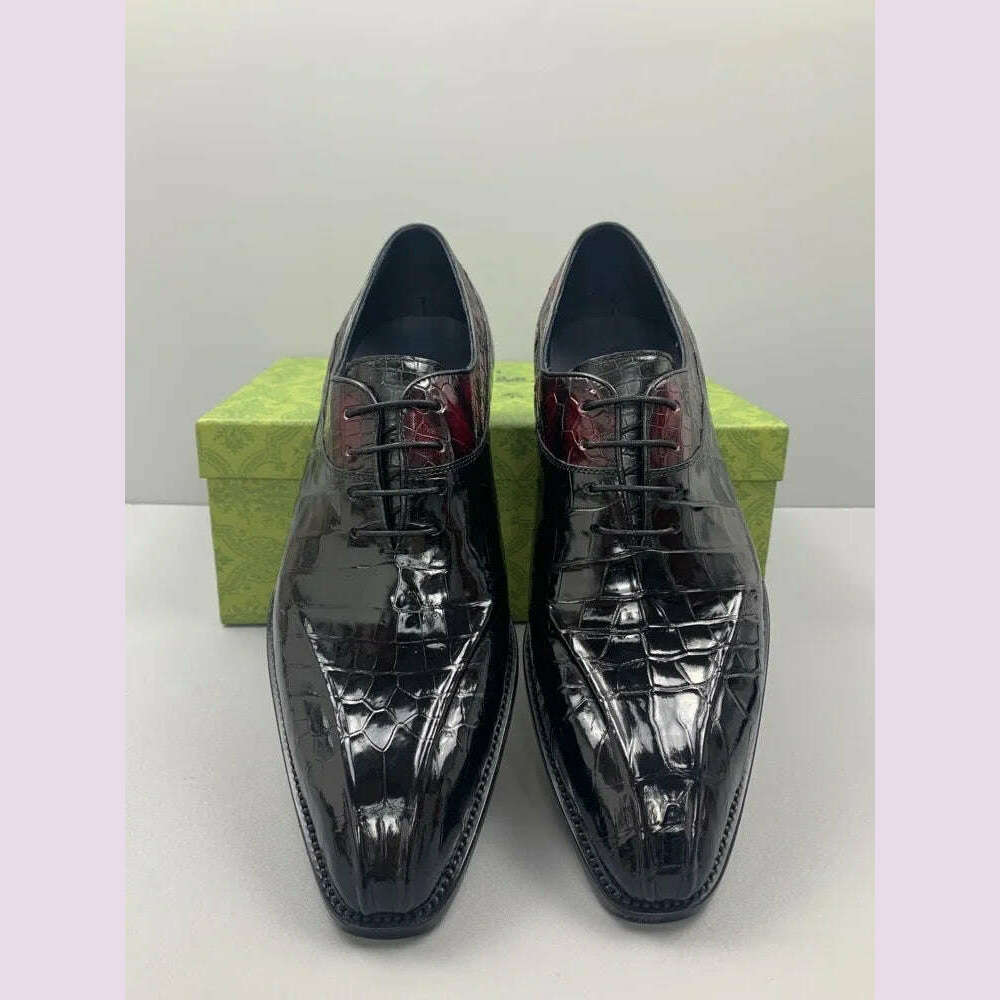 KIMLUD, Luxury Mens Crocodile Genuine Leather Dress Shoes Italian Designer Lace Up Med Heel Mixed Colors Business Man Work Formal Shoes, KIMLUD Womens Clothes