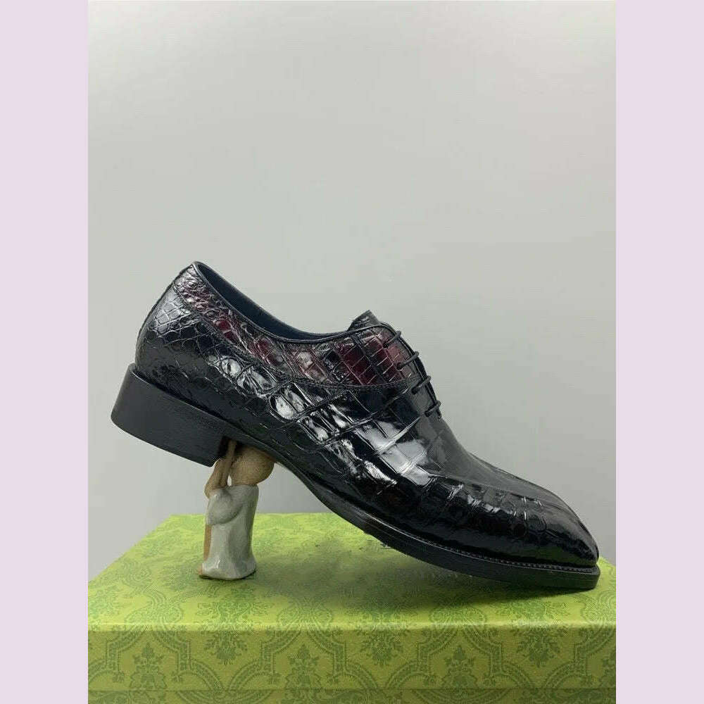 KIMLUD, Luxury Mens Crocodile Genuine Leather Dress Shoes Italian Designer Lace Up Med Heel Mixed Colors Business Man Work Formal Shoes, KIMLUD Womens Clothes