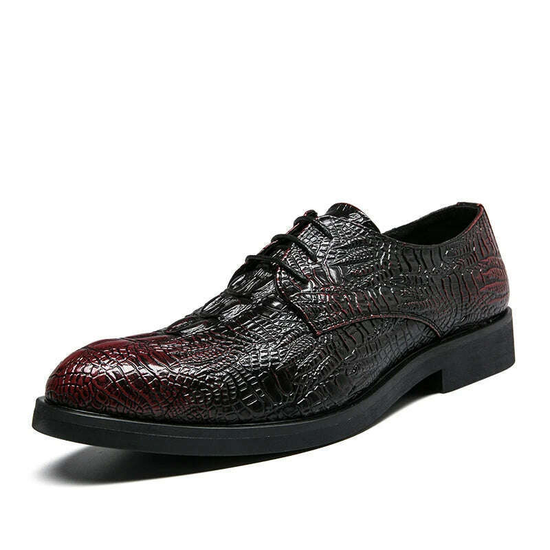 KIMLUD, Luxury men's oxford shoes crocodile classic style dress leather shoes burgundy lace up pointed toe formal shoes men's size 38-48, wine red / 38, KIMLUD APPAREL - Womens Clothes