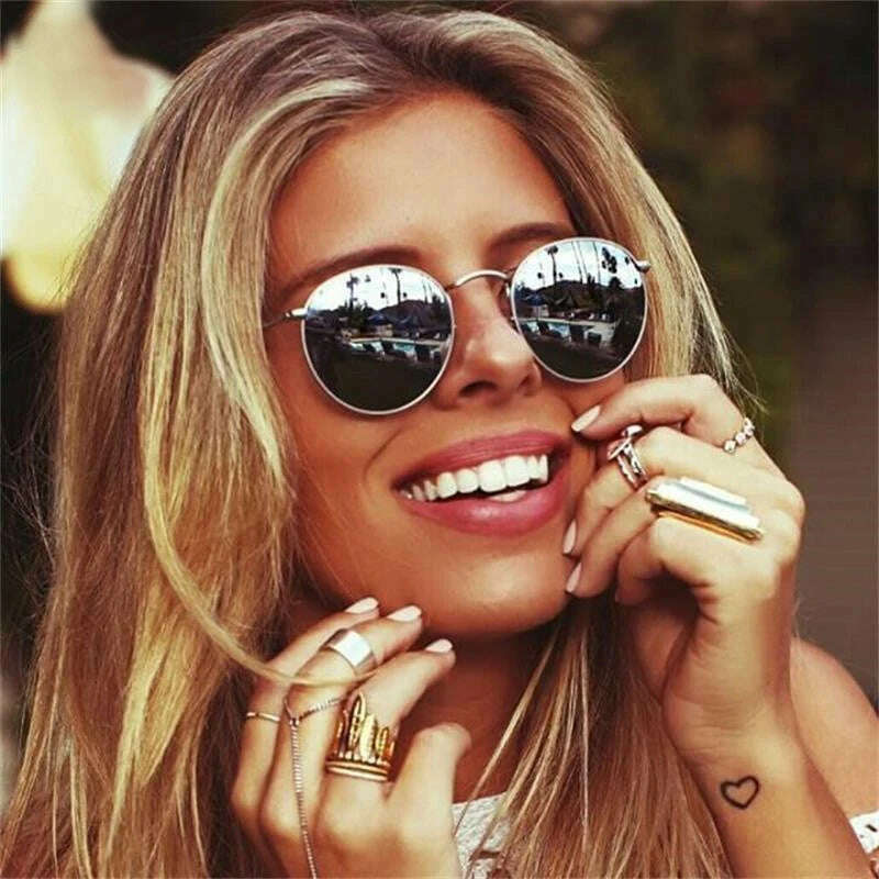 Luxury Mirror Sunglasses Women/Men Brand Designer Lady Classic Round Sun Glasses UV400 Outdoor Oculos De Sol Gafas - KIMLUD