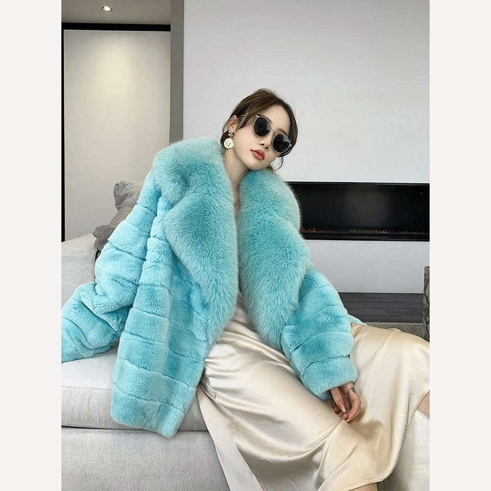 KIMLUD, Luxury Oversized Crystal Fox Fur Collar Whole Fur Rex Rabbit Fur Coat Rabbit Fur Loose Coat Autumn And Winter New Style Customiz, 1 / S bust 90cm, KIMLUD APPAREL - Womens Clothes