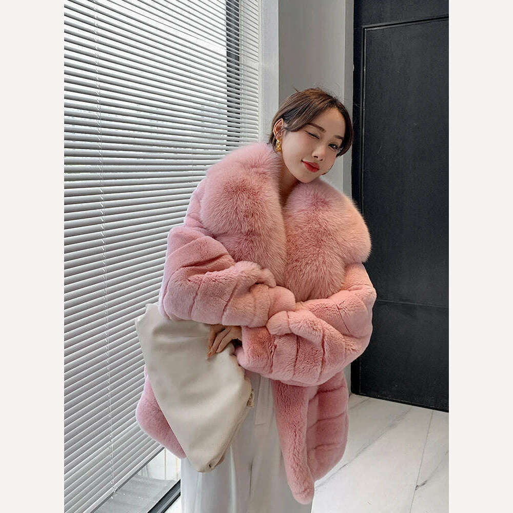 KIMLUD, Luxury Oversized Crystal Fox Fur Collar Whole Fur Rex Rabbit Fur Coat Rabbit Fur Loose Coat Autumn And Winter New Style Customiz, 2 / S bust 90cm, KIMLUD APPAREL - Womens Clothes