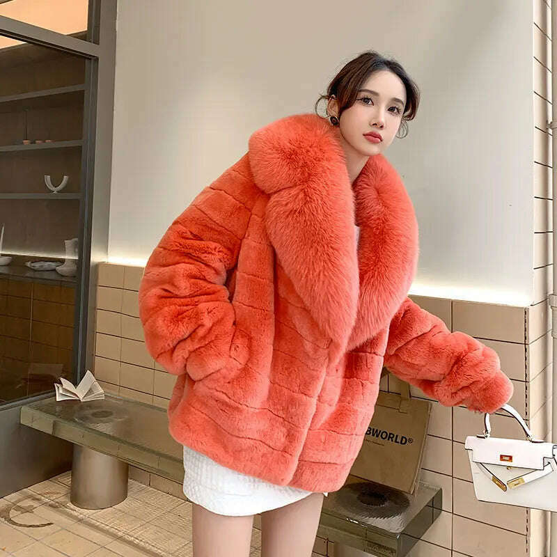 KIMLUD, Luxury Oversized Crystal Fox Fur Collar Whole Fur Rex Rabbit Fur Coat Rabbit Fur Loose Coat Autumn And Winter New Style Customiz, 3 / S bust 90cm, KIMLUD APPAREL - Womens Clothes