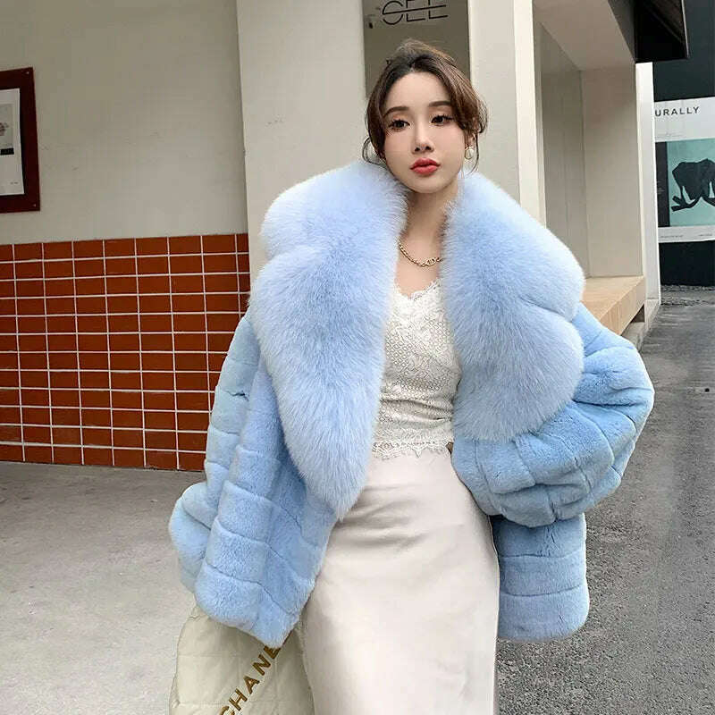 KIMLUD, Luxury Oversized Crystal Fox Fur Collar Whole Fur Rex Rabbit Fur Coat Rabbit Fur Loose Coat Autumn And Winter New Style Customiz, 4 / S bust 90cm, KIMLUD APPAREL - Womens Clothes