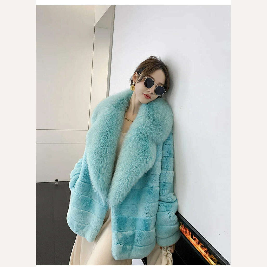 KIMLUD, Luxury Oversized Crystal Fox Fur Collar Whole Fur Rex Rabbit Fur Coat Rabbit Fur Loose Coat Autumn And Winter New Style Customiz, KIMLUD Womens Clothes