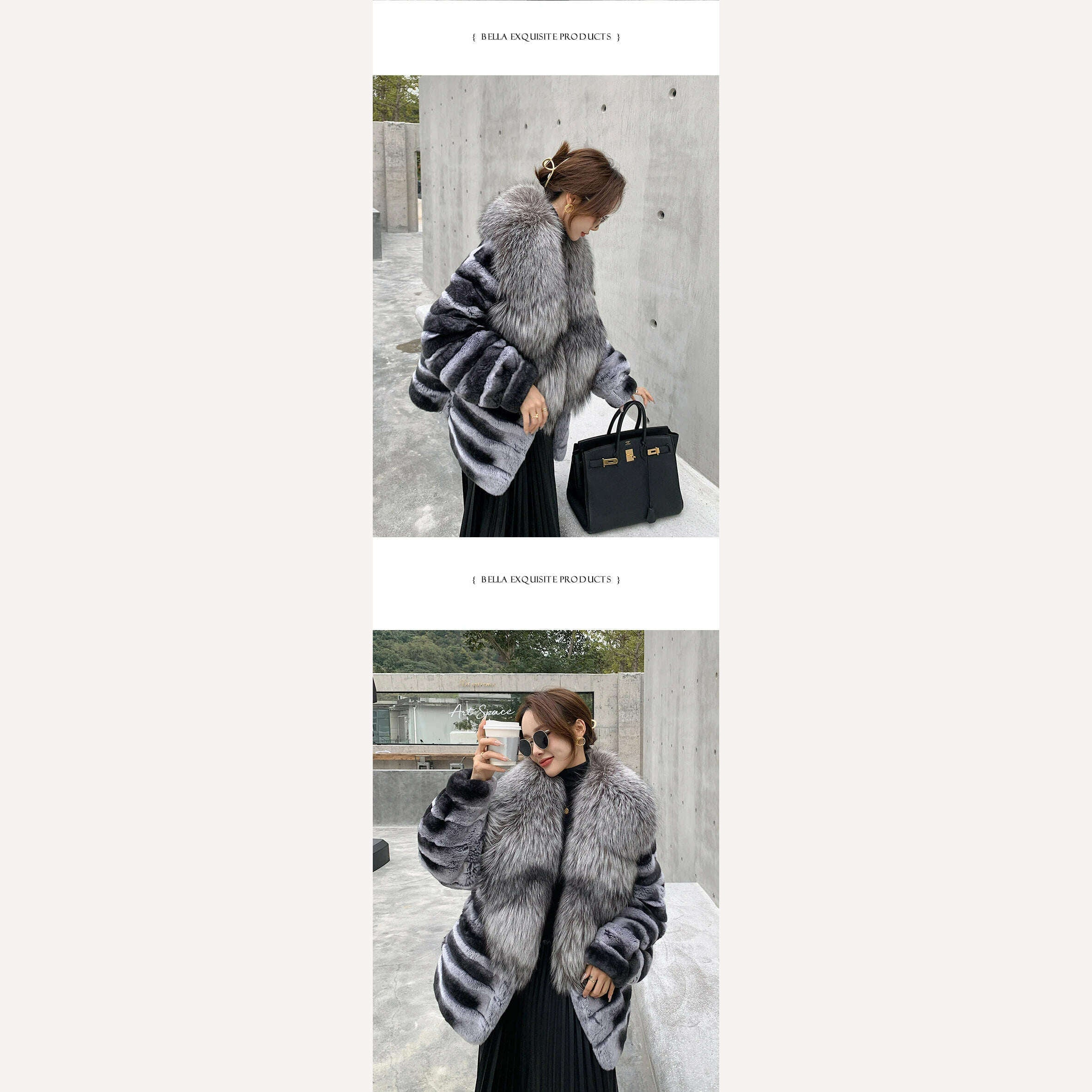 KIMLUD, Luxury Oversized Crystal Fox Fur Collar Whole Fur Rex Rabbit Fur Coat Rabbit Fur Loose Coat Autumn And Winter New Style Customiz, KIMLUD Womens Clothes