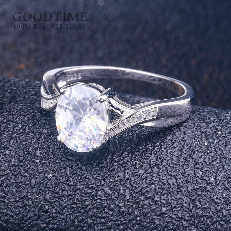 Luxury Pure 925 Sterling Silver Ring For Women Round Zircon Bride Wedding Rhinestone Rings 925 Jewelry Accessories Gift For Lady - KIMLUD