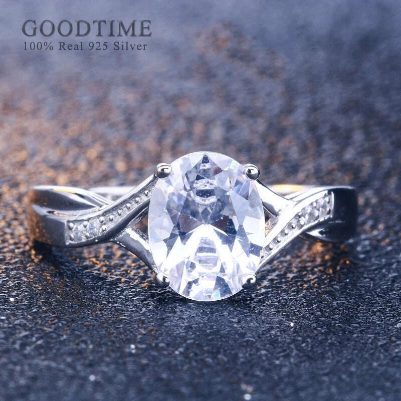 Luxury Pure 925 Sterling Silver Ring For Women Round Zircon Bride Wedding Rhinestone Rings 925 Jewelry Accessories Gift For Lady - KIMLUD