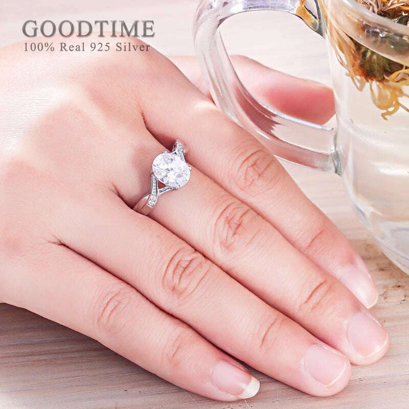 Luxury Pure 925 Sterling Silver Ring For Women Round Zircon Bride Wedding Rhinestone Rings 925 Jewelry Accessories Gift For Lady - KIMLUD