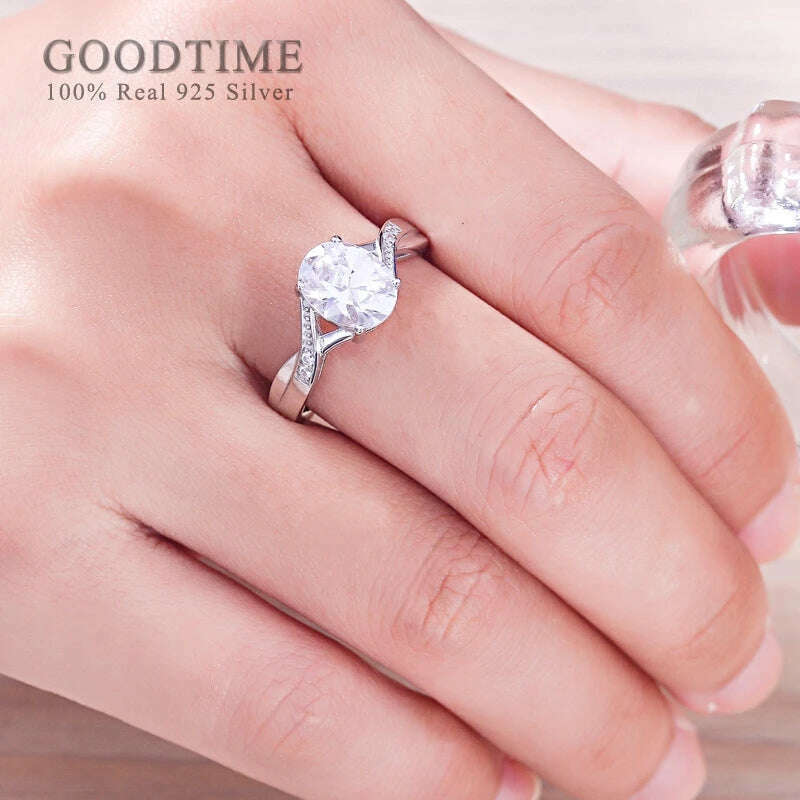 Luxury Pure 925 Sterling Silver Ring For Women Round Zircon Bride Wedding Rhinestone Rings 925 Jewelry Accessories Gift For Lady - KIMLUD