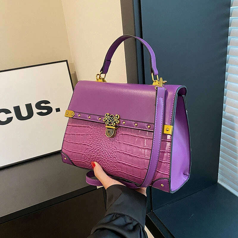 KIMLUD, Luxury Purple Handbag Classic Women Bag 2024 New Designer Shoulder Bag High Quality Solid Pu Leather Crossbody Small Square Bag, KIMLUD Womens Clothes