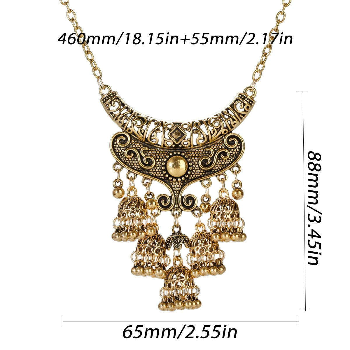 Luxury Retro Indian Jewelry Set Earring/Necklace Bijoux Wedding Jewelry Hangers Ethnic Carved Jhumka Earrings - KIMLUD