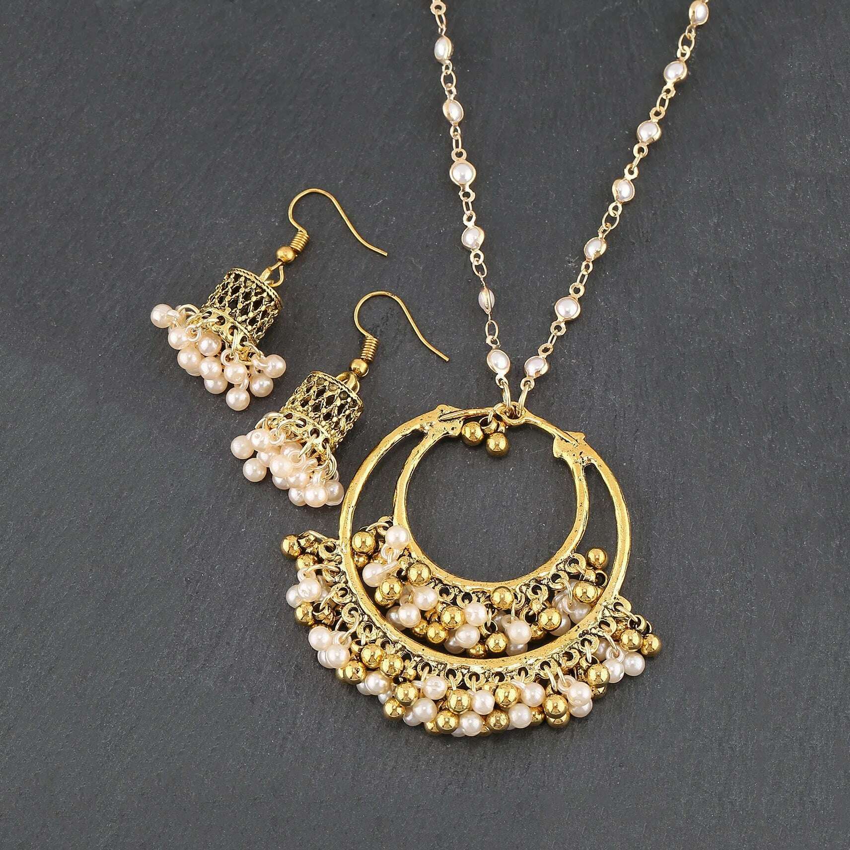 KIMLUD, Luxury Retro Indian Jewelry Set Earring/Necklace Bijoux Wedding Jewelry Hangers Ethnic Carved Jhumka Earrings, HXE495-8, KIMLUD APPAREL - Womens Clothes