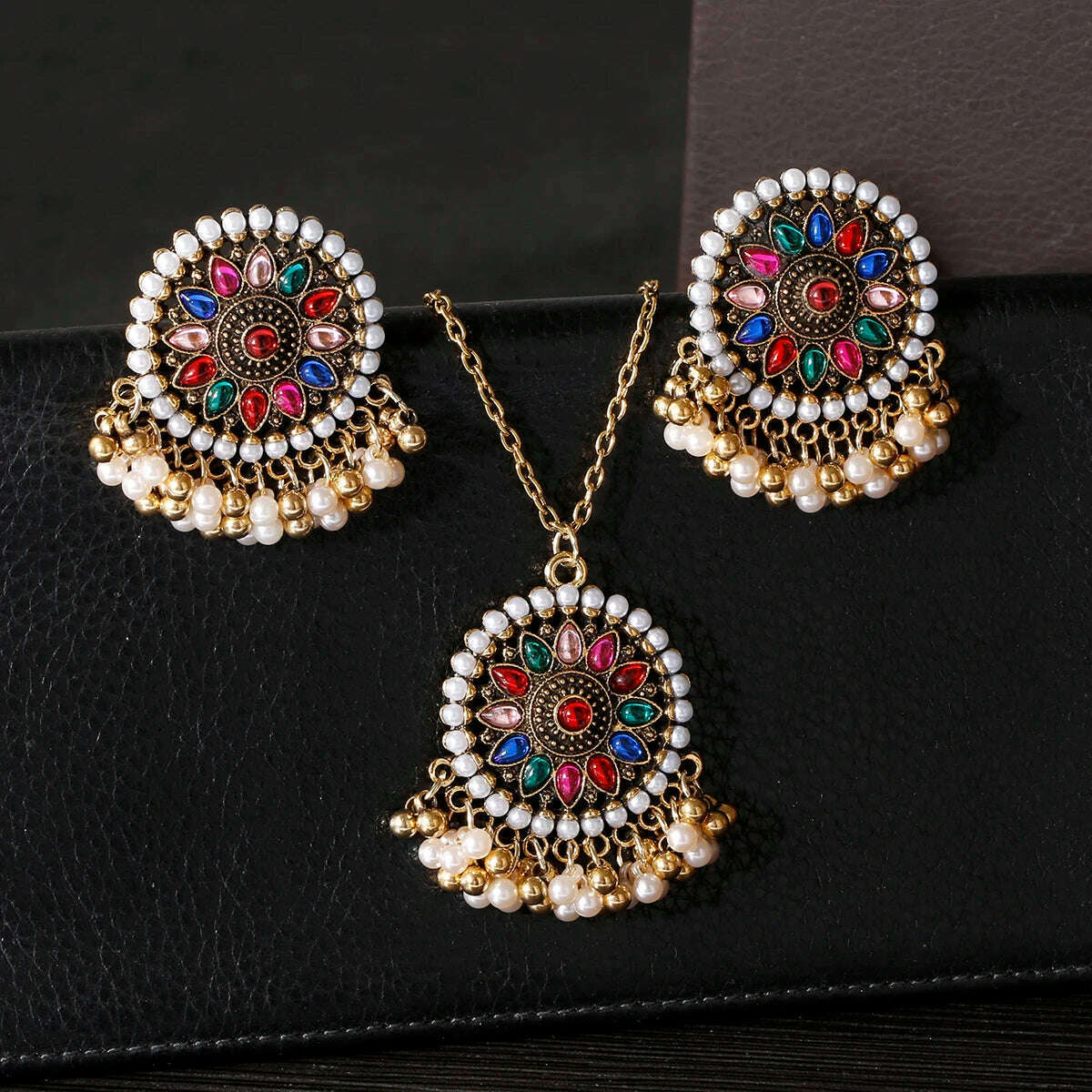 KIMLUD, Luxury Retro Indian Jewelry Set Earring/Necklace Bijoux Wedding Jewelry Hangers Ethnic Carved Jhumka Earrings, HXE514, KIMLUD APPAREL - Womens Clothes