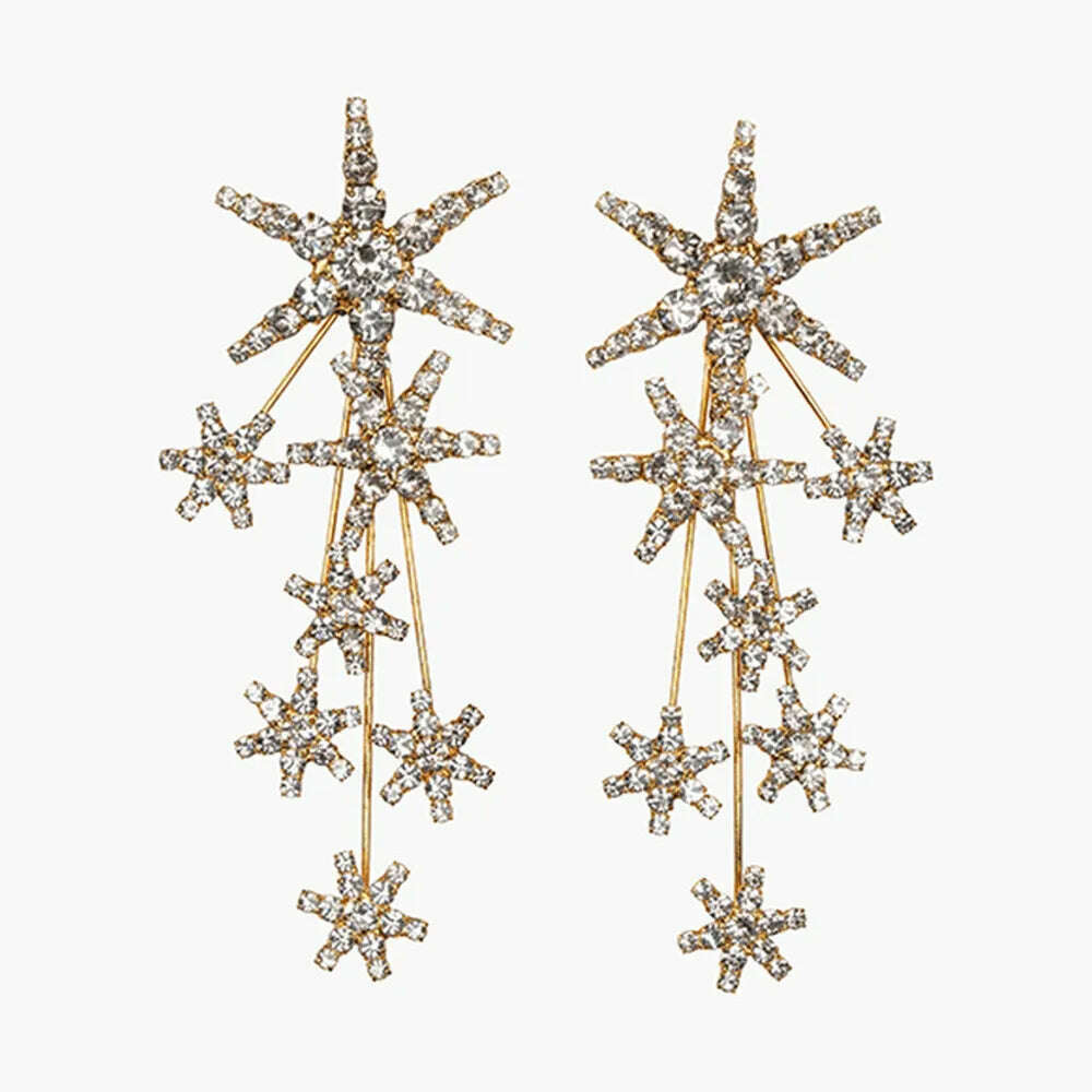 Luxury Rhinestone Six-Pointed Star Long Drop Earrings Party Jewelry For Women Shiny Crystal Geometric Charm Dangle Earrings Gift - KIMLUD