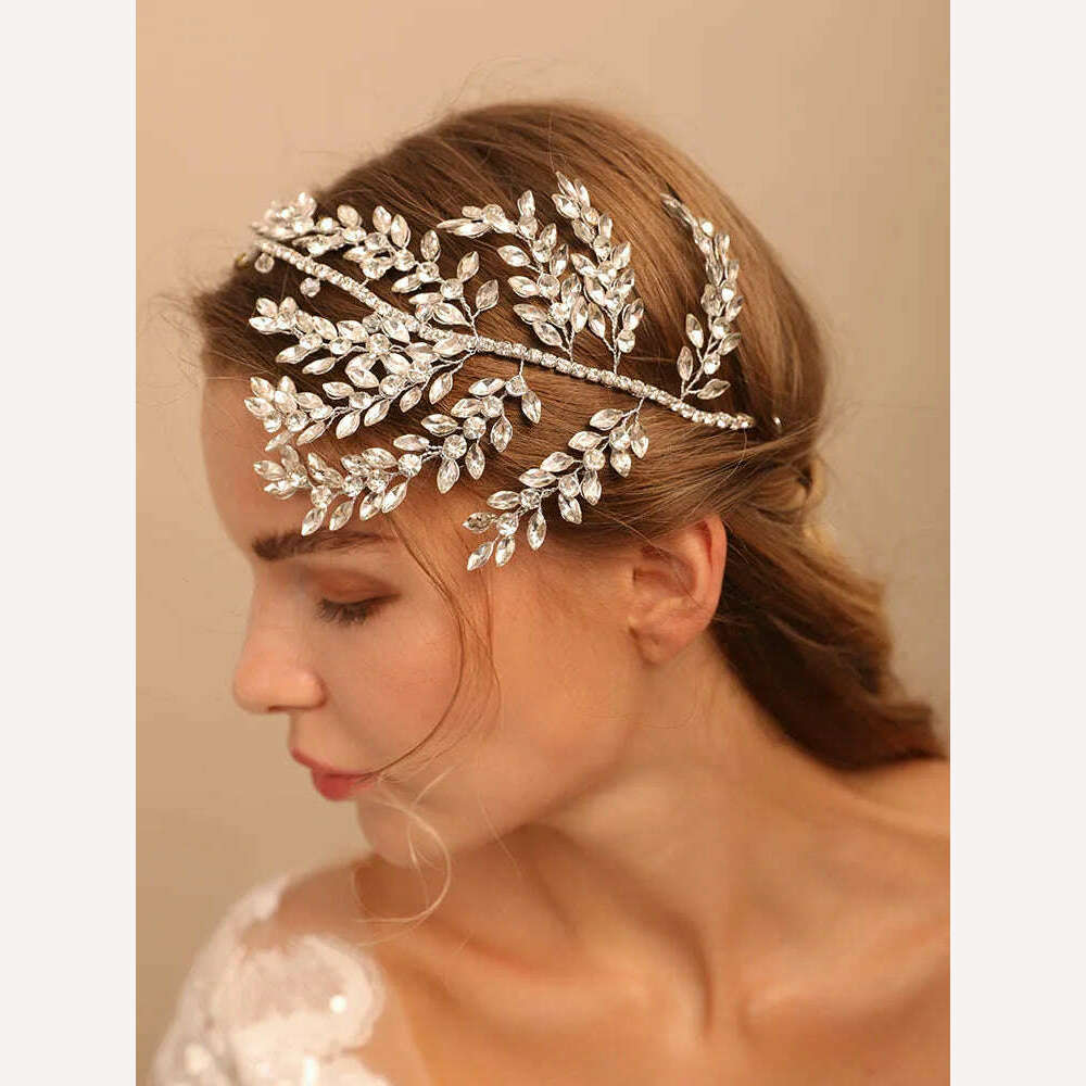 Luxury Rhinestones Headband Silver Rose gold Bridal Head Chain Tiaras Wedding Hair Crown Party Prom Women Headpieces - KIMLUD