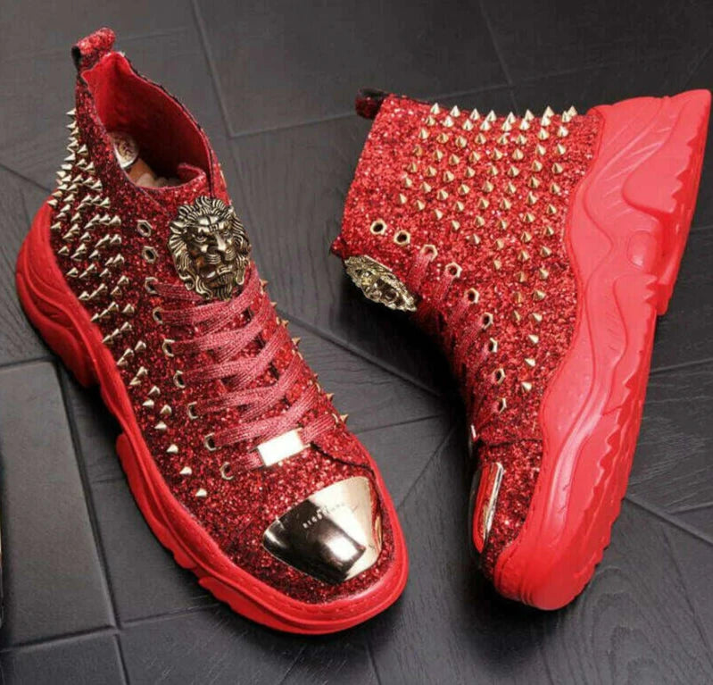 KIMLUD, Luxury rivet Boots Men's shoes designer sneakers men punk high tops gold red light bottom Casual Platform shoe zapatillas hombre, KIMLUD Womens Clothes