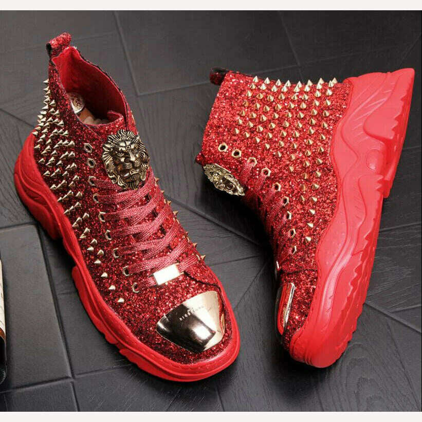 KIMLUD, Luxury rivet Boots Men's shoes designer sneakers men punk high tops gold red light bottom Casual Platform shoe zapatillas hombre, KIMLUD Womens Clothes