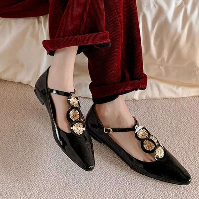 KIMLUD, Luxury Rome Shoes Women Elegant Shallow Shoes Summer 2024 Pointed Toe Retro Shoes Designer Dress Walking Flats Mujer Zapatillas, black / 36, KIMLUD APPAREL - Womens Clothes