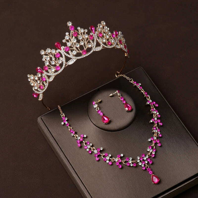 KIMLUD, Luxury Silver Color Crystal Water Drop Bridal Jewelry Sets Rhinestone Tiaras Crown Necklace Earrings Wedding Dubai Jewelry Set, TS-0017-L-XL-0018-I / Tiaras, KIMLUD APPAREL - Womens Clothes