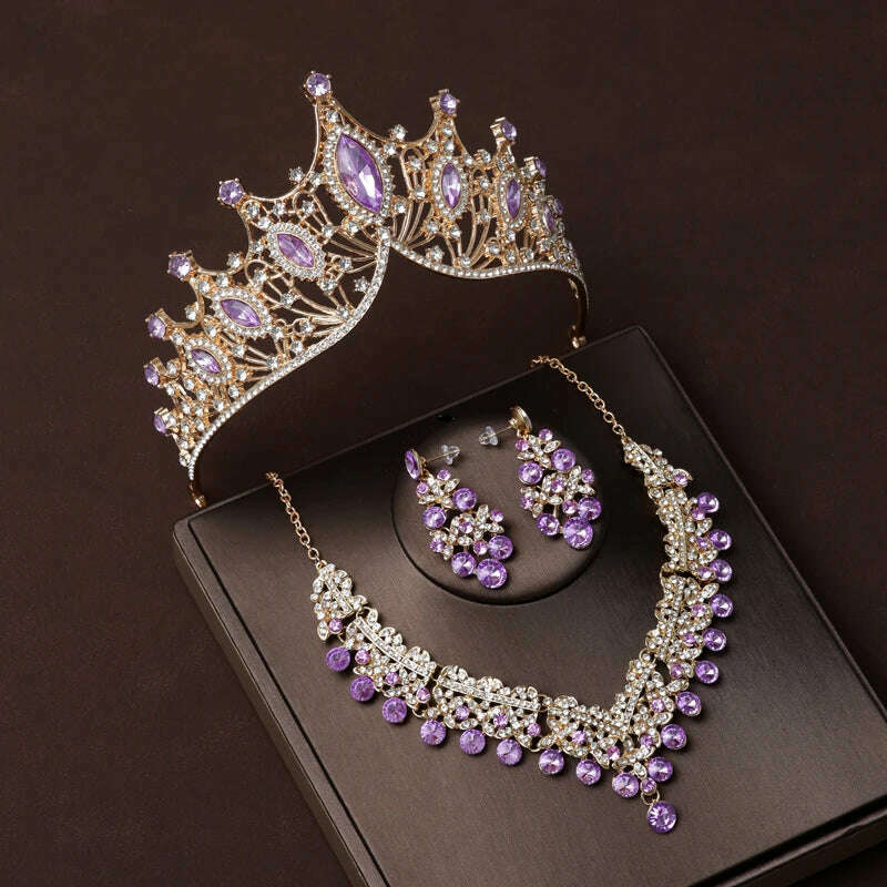 KIMLUD, Luxury Silver Color Crystal Water Drop Bridal Jewelry Sets Rhinestone Tiaras Crown Necklace Earrings Wedding Dubai Jewelry Set, TS-0012-L-XL-0003-C / Tiaras, KIMLUD APPAREL - Womens Clothes