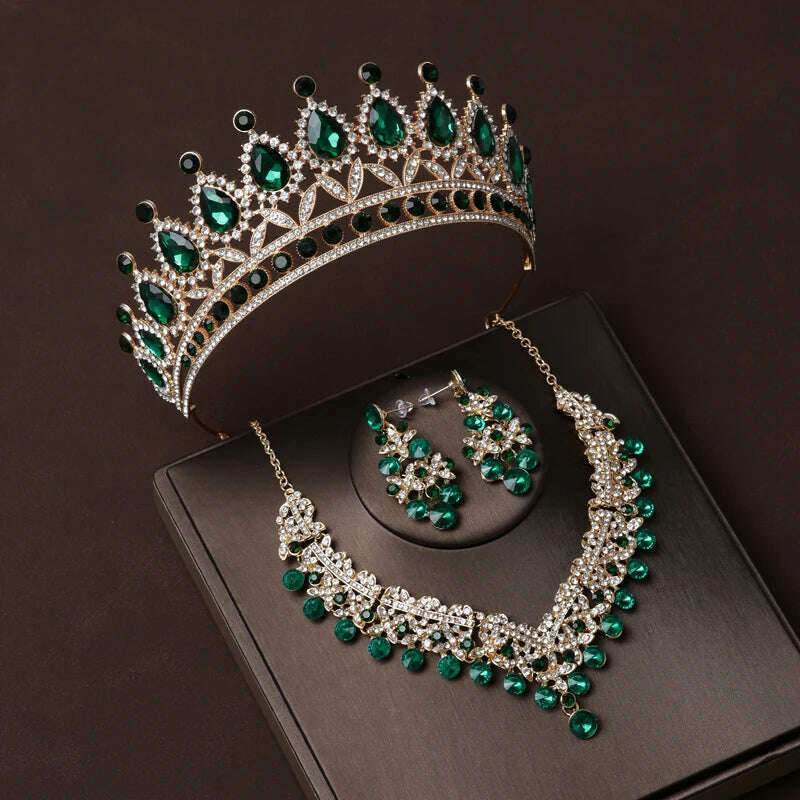 KIMLUD, Luxury Silver Color Crystal Water Drop Bridal Jewelry Sets Rhinestone Tiaras Crown Necklace Earrings Wedding Dubai Jewelry Set, TS-0015-A-XL-0003-F / Tiaras, KIMLUD APPAREL - Womens Clothes