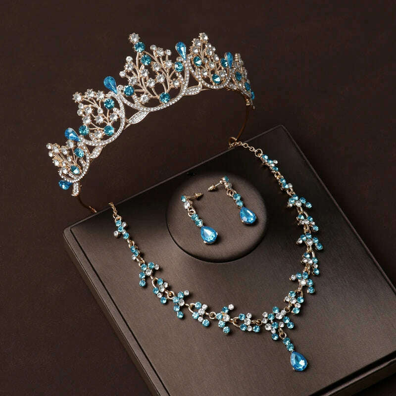 KIMLUD, Luxury Silver Color Crystal Water Drop Bridal Jewelry Sets Rhinestone Tiaras Crown Necklace Earrings Wedding Dubai Jewelry Set, TS-0017-K-XL-0018-J / Tiaras, KIMLUD APPAREL - Womens Clothes