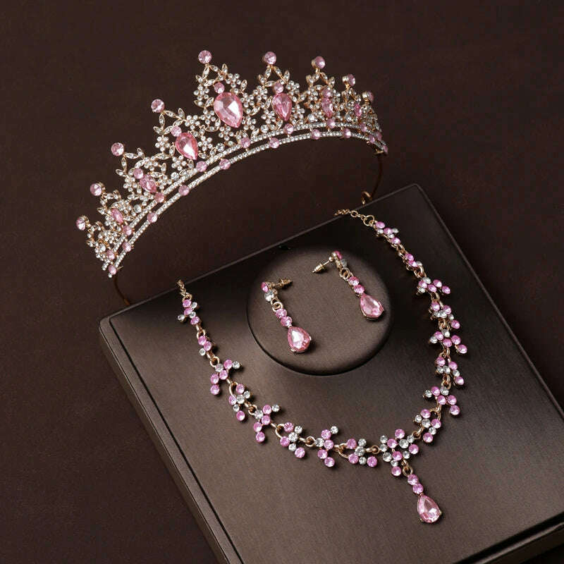 KIMLUD, Luxury Silver Color Crystal Water Drop Bridal Jewelry Sets Rhinestone Tiaras Crown Necklace Earrings Wedding Dubai Jewelry Set, TS-0003-T-XL-0018-E / Tiaras, KIMLUD APPAREL - Womens Clothes