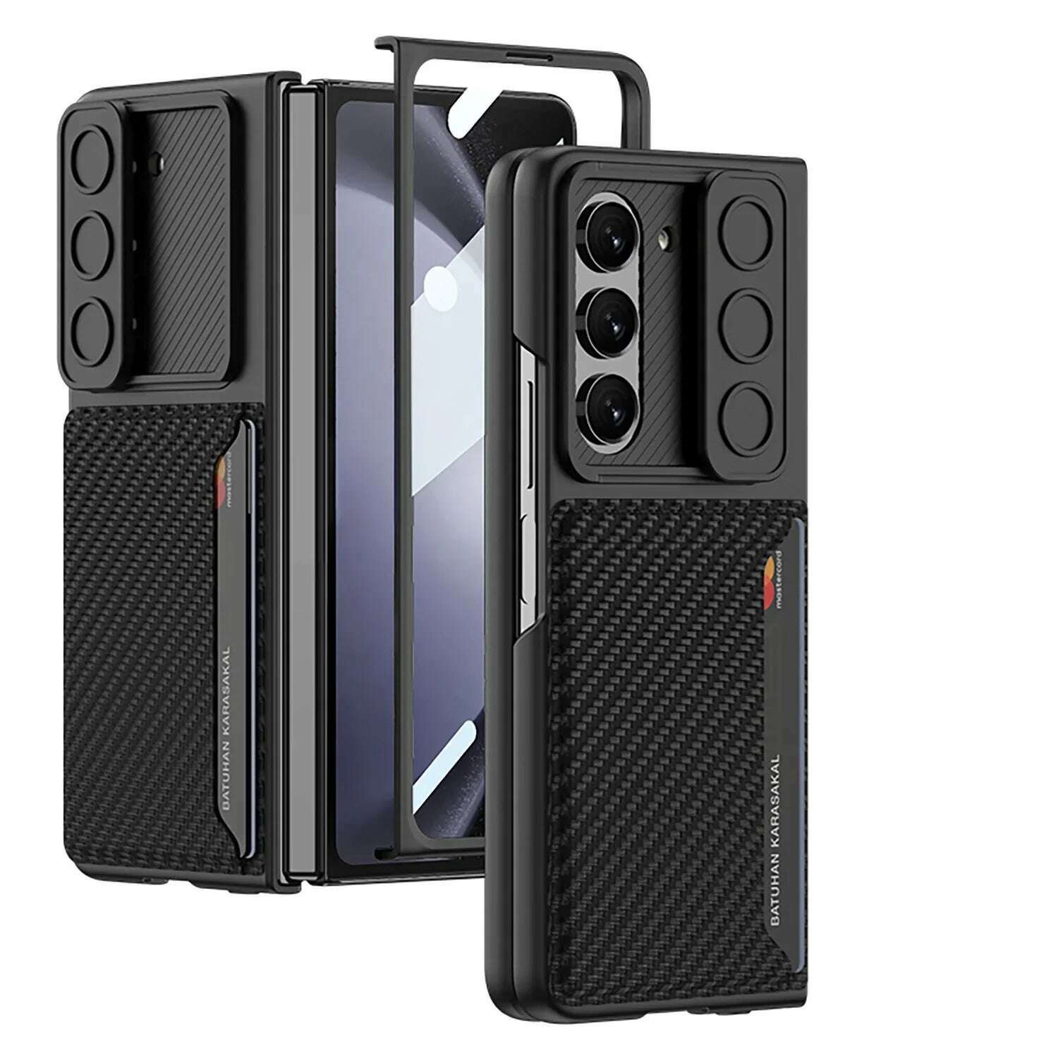 KIMLUD, Luxury Slide Window Case for Samsung Galaxy Z Fold 6 5 Z Fold6 5G Case with Card Holder Lightweight HD Tempered Glass Cover, For Samsung Fold 5 / Carbon fiber pattern, KIMLUD APPAREL - Womens Clothes