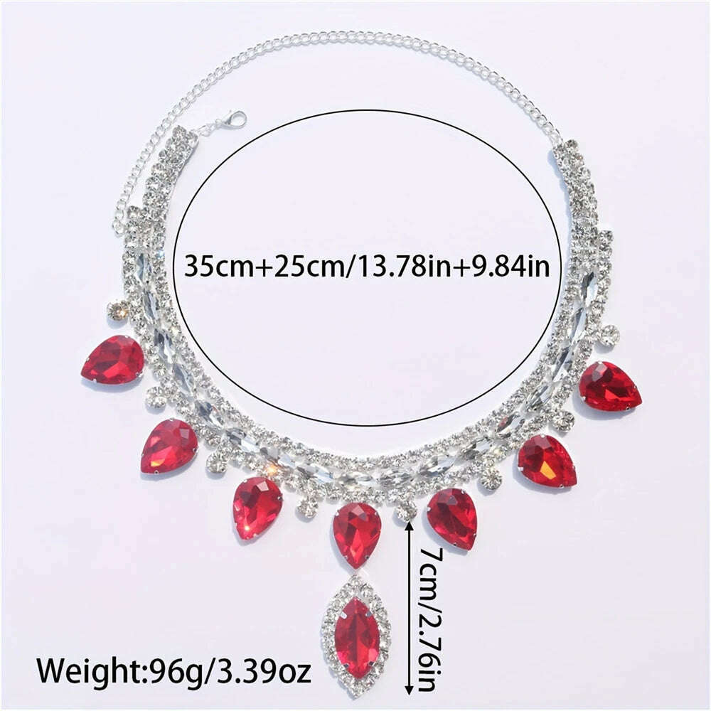 Luxury Sparkling Crystal Fashion Multi layered Pendant Women's Necklace Colorful Gemstone Necklace Bridal Wedding Accessories - KIMLUD