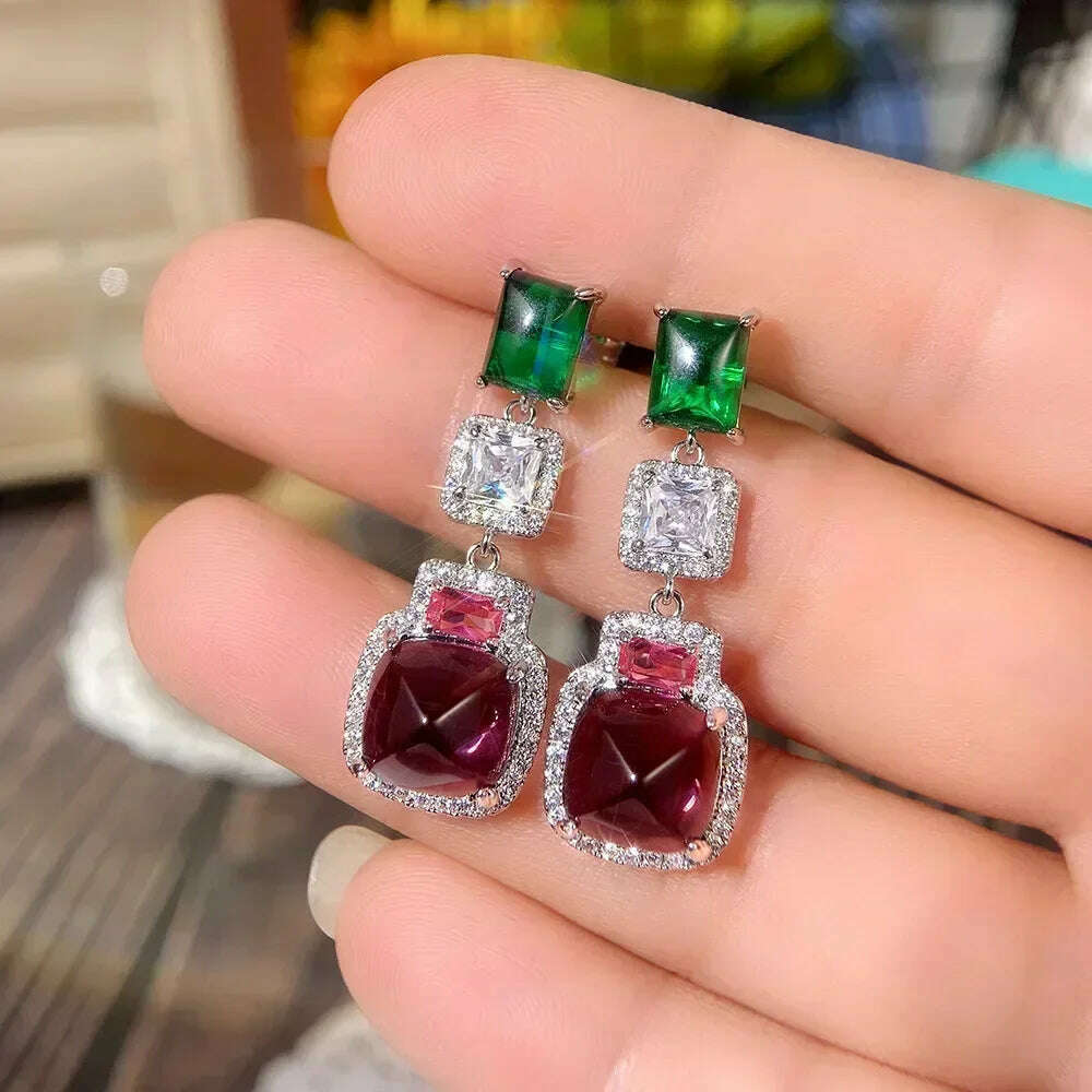 KIMLUD, Luxury Square Purple Cubic Zirconia Crystal Earrings  for Women New FashionExquisite Fashion Gold Color Dangle  Wedding Jewelry, E2148   Earrings, KIMLUD APPAREL - Womens Clothes