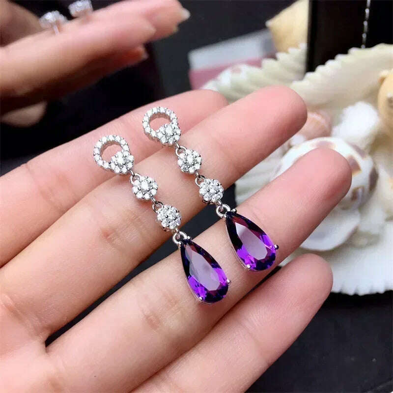 KIMLUD, Luxury Square Purple Cubic Zirconia Crystal Earrings  for Women New FashionExquisite Fashion Gold Color Dangle  Wedding Jewelry, E2157 Earrings, KIMLUD APPAREL - Womens Clothes