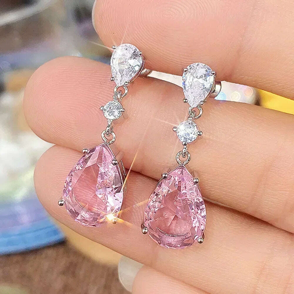 KIMLUD, Luxury Square Purple Cubic Zirconia Crystal Earrings  for Women New FashionExquisite Fashion Gold Color Dangle  Wedding Jewelry, E1772, KIMLUD APPAREL - Womens Clothes