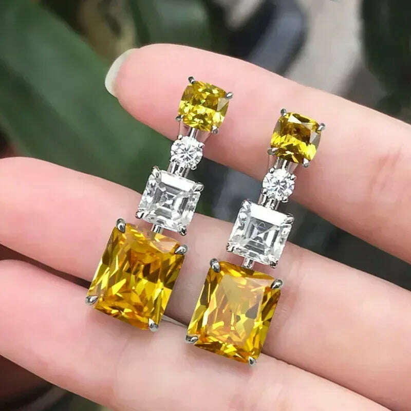 KIMLUD, Luxury Square Purple Cubic Zirconia Crystal Earrings  for Women New FashionExquisite Fashion Gold Color Dangle  Wedding Jewelry, E1774 Earrings, KIMLUD APPAREL - Womens Clothes