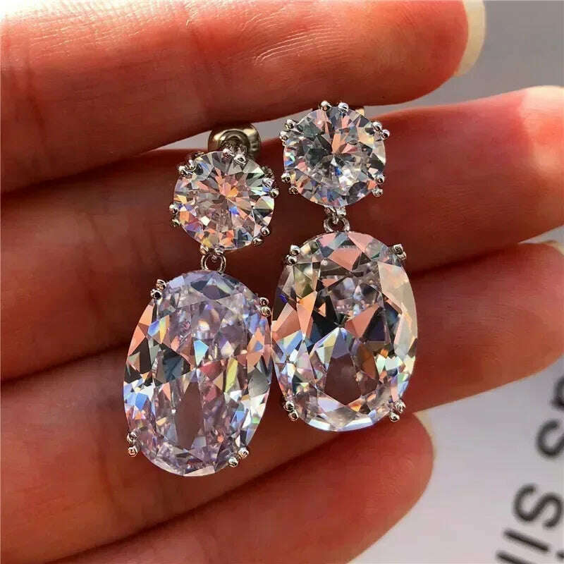 KIMLUD, Luxury Square Purple Cubic Zirconia Crystal Earrings  for Women New FashionExquisite Fashion Gold Color Dangle  Wedding Jewelry, AER417 white, KIMLUD APPAREL - Womens Clothes