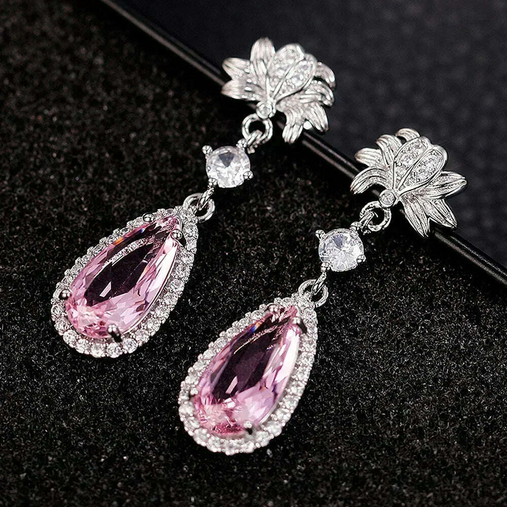 KIMLUD, Luxury Square Purple Cubic Zirconia Crystal Earrings  for Women New FashionExquisite Fashion Gold Color Dangle  Wedding Jewelry, E2022 pink, KIMLUD APPAREL - Womens Clothes