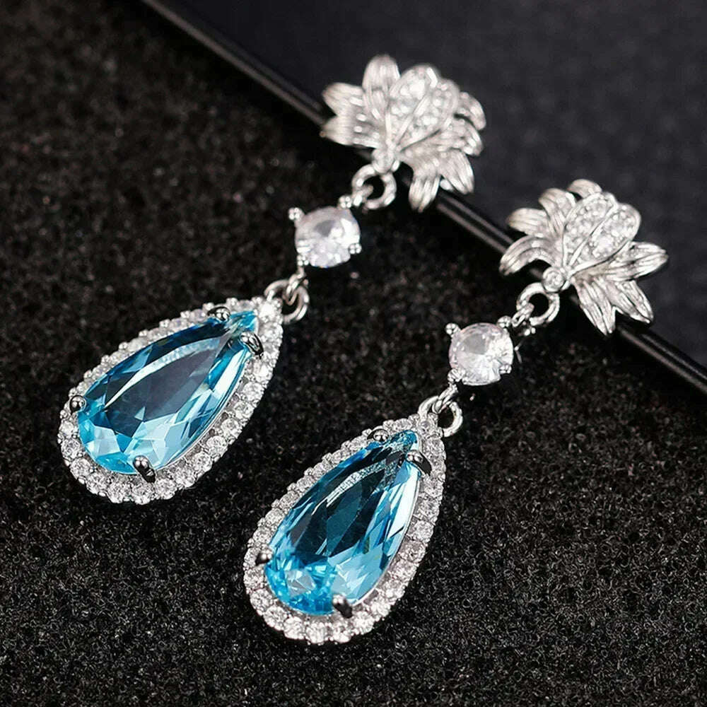 KIMLUD, Luxury Square Purple Cubic Zirconia Crystal Earrings  for Women New FashionExquisite Fashion Gold Color Dangle  Wedding Jewelry, E2023 blue, KIMLUD APPAREL - Womens Clothes