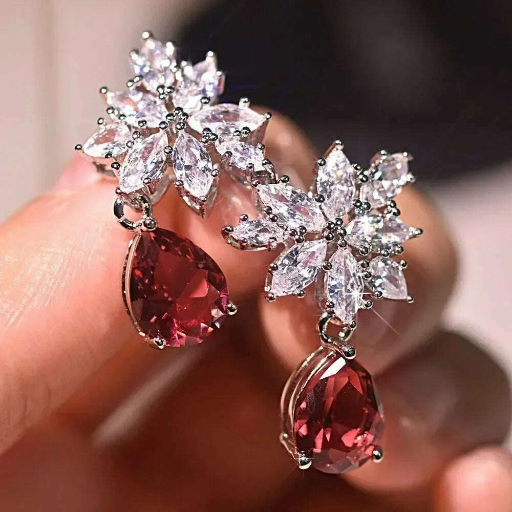 KIMLUD, Luxury Square Purple Cubic Zirconia Crystal Earrings  for Women New FashionExquisite Fashion Gold Color Dangle  Wedding Jewelry, E880, KIMLUD APPAREL - Womens Clothes