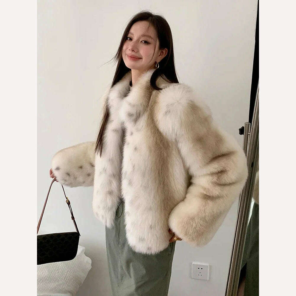 KIMLUD, Luxury Tie-dye Fluffy Real Fur Coat for Women 2024 New High-end Simple Stand Collar Genuine Leather Fox Fur Jacket Winter, KIMLUD Womens Clothes