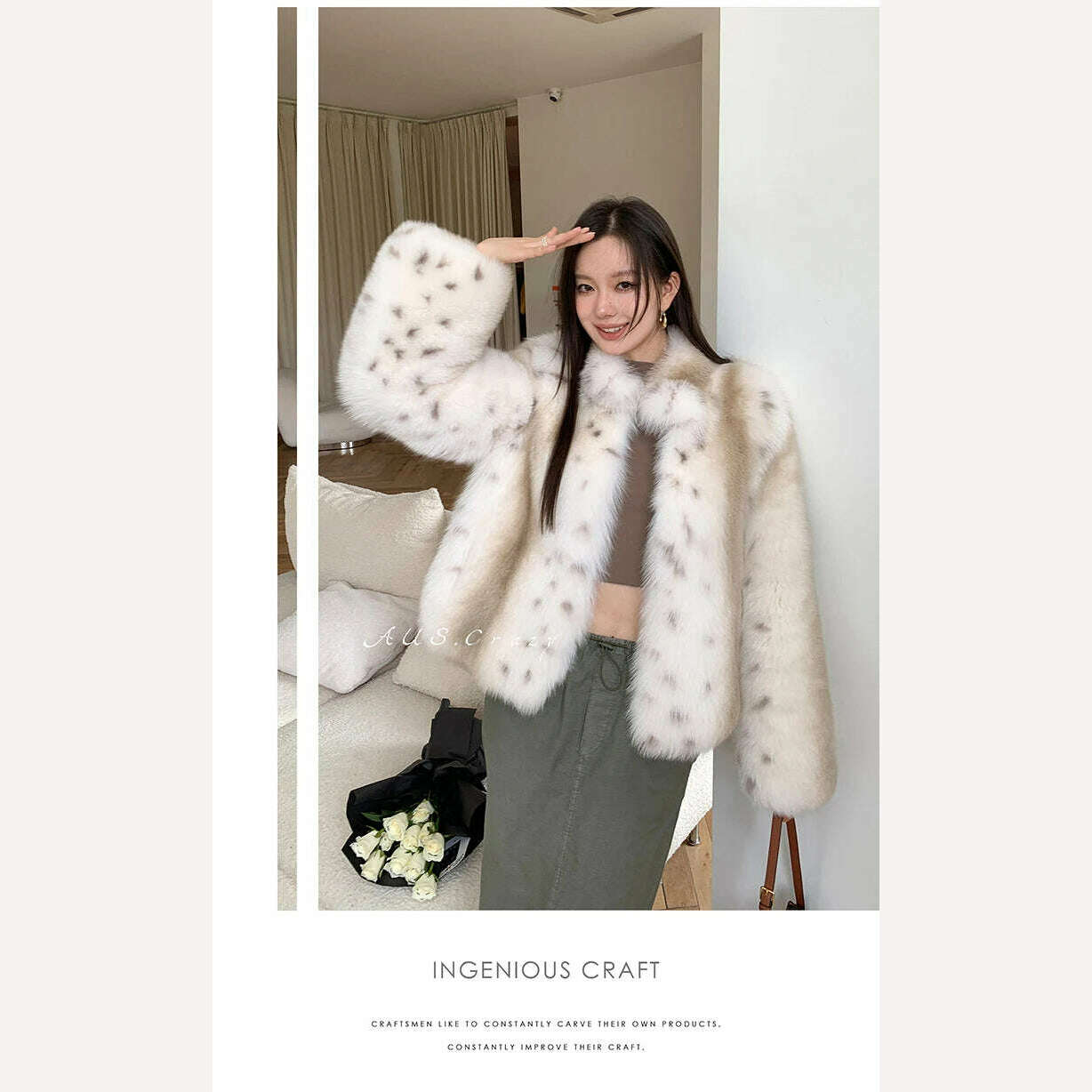 Luxury Tie-dye Fluffy Real Fur Coat for Women 2024 New High-end Simple Stand Collar Genuine Leather Fox Fur Jacket Winter - KIMLUD