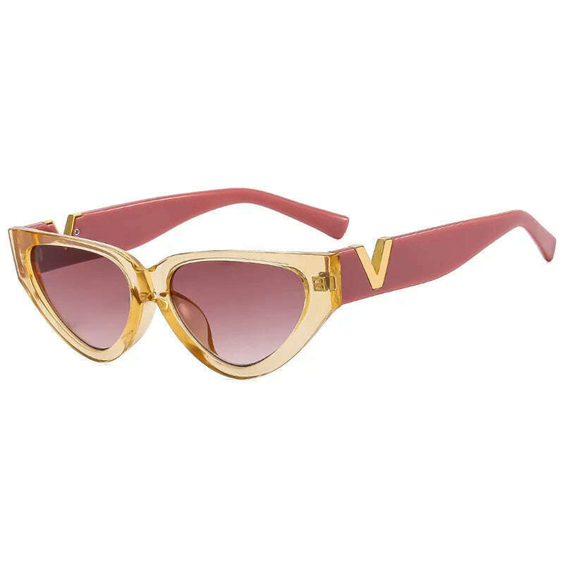 KIMLUD, Luxury Vintage Cat Eyt Sunglasses Women 2023 Fashion V Brand Designer Cateye Sun Glasses Female Eyewear UV400 Gafas De Sol Mujer, Champagne Tea / CHINA / only 1pcs sunglasses, KIMLUD APPAREL - Womens Clothes