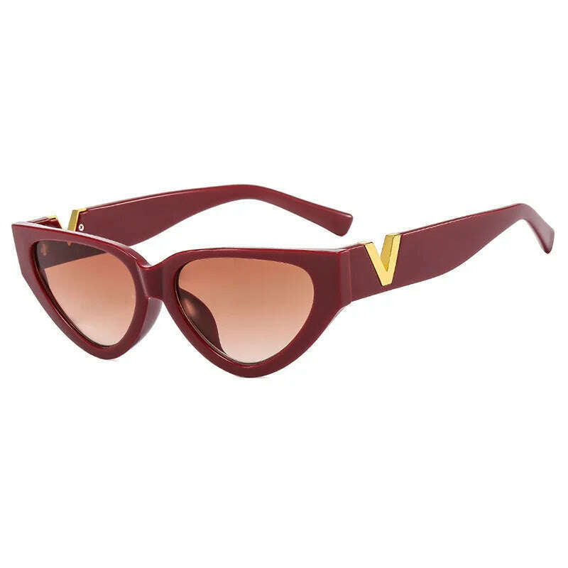 KIMLUD, Luxury Vintage Cat Eyt Sunglasses Women 2023 Fashion V Brand Designer Cateye Sun Glasses Female Eyewear UV400 Gafas De Sol Mujer, Wine Red Tea / CHINA / only 1pcs sunglasses, KIMLUD APPAREL - Womens Clothes