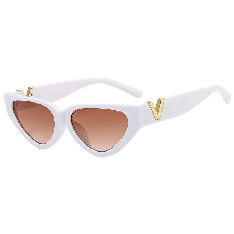 KIMLUD, Luxury Vintage Cat Eyt Sunglasses Women 2023 Fashion V Brand Designer Cateye Sun Glasses Female Eyewear UV400 Gafas De Sol Mujer, White Tea / CHINA / only 1pcs sunglasses, KIMLUD APPAREL - Womens Clothes