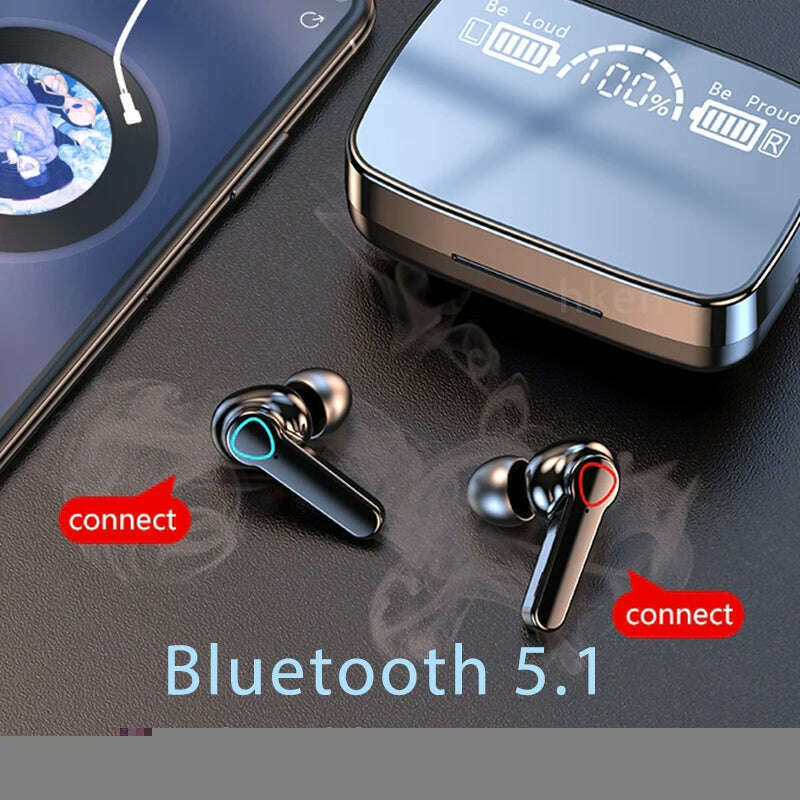 M19 Bluetooth Wireless headset 5.3 Bluetooth Earphones IPX5 Waterproof Headsets with Mic HiFi Stereo Music Earbuds for all phone - KIMLUD