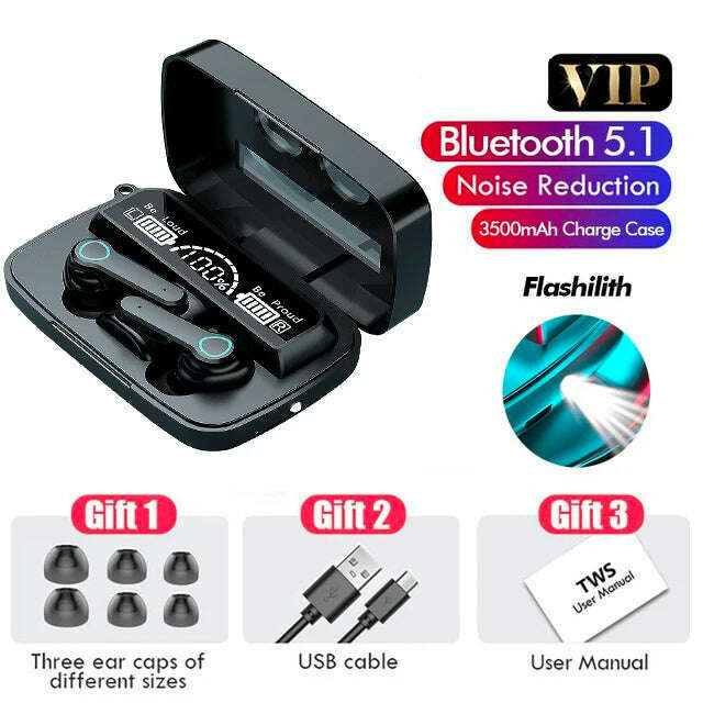 M19 Bluetooth Wireless headset 5.3 Bluetooth Earphones IPX5 Waterproof Headsets with Mic HiFi Stereo Music Earbuds for all phone - KIMLUD