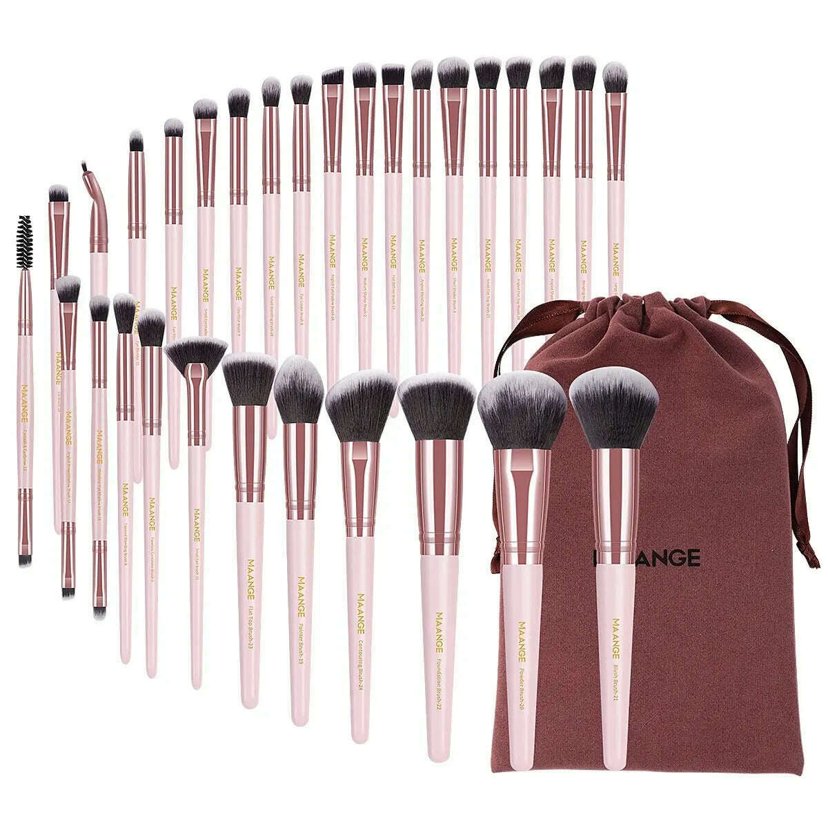 MAANGE 30pcs Professional Makeup Brush Set Foundation Concealers Eye Shadows Powder Blush Blending Brushes Beauty Tools with Bag - KIMLUD