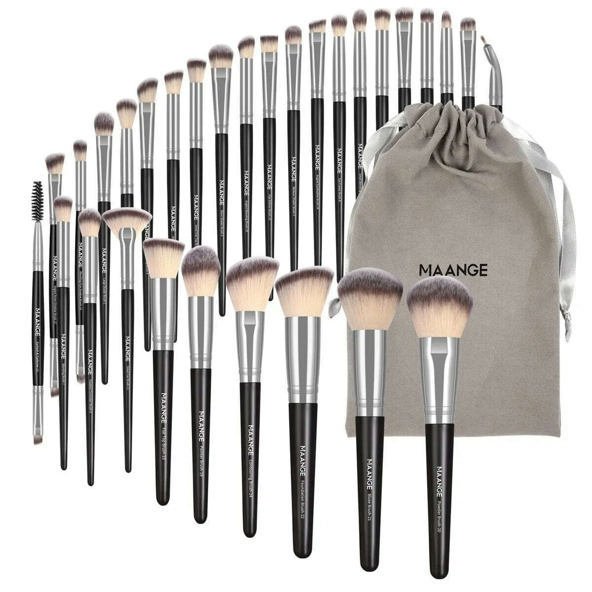 MAANGE 30pcs Professional Makeup Brush Set Foundation Concealers Eye Shadows Powder Blush Blending Brushes Beauty Tools with Bag - KIMLUD