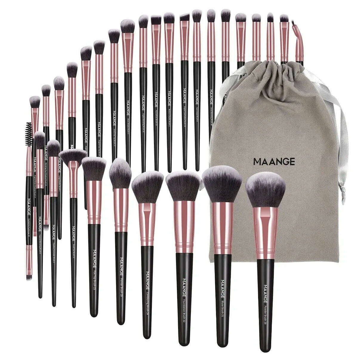 MAANGE 30pcs Professional Makeup Brush Set Foundation Concealers Eye Shadows Powder Blush Blending Brushes Beauty Tools with Bag - KIMLUD