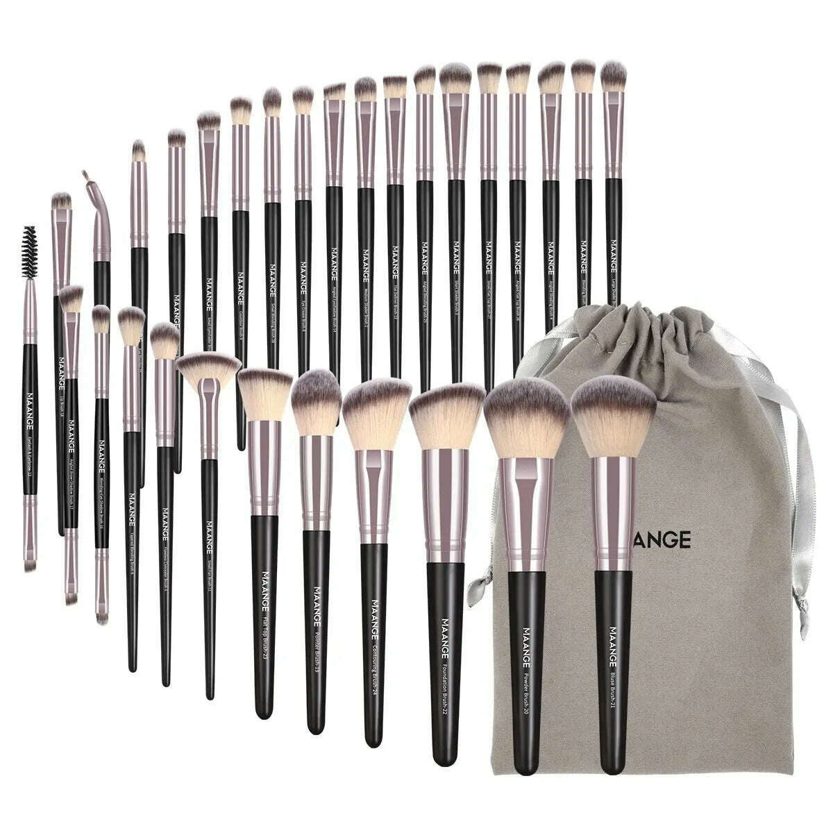 MAANGE 30pcs Professional Makeup Brush Set Foundation Concealers Eye Shadows Powder Blush Blending Brushes Beauty Tools with Bag - KIMLUD