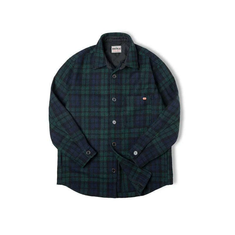 KIMLUD, Maden American Retro Blue Green Plaid Wool Jacket Loose Thick Plaid Shirt Jacket Men's Coat Clothing Spring And Autumn, picture color / S, KIMLUD APPAREL - Womens Clothes